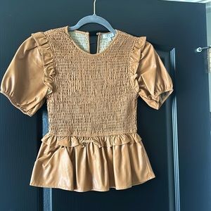 Pleather peplum smocked top